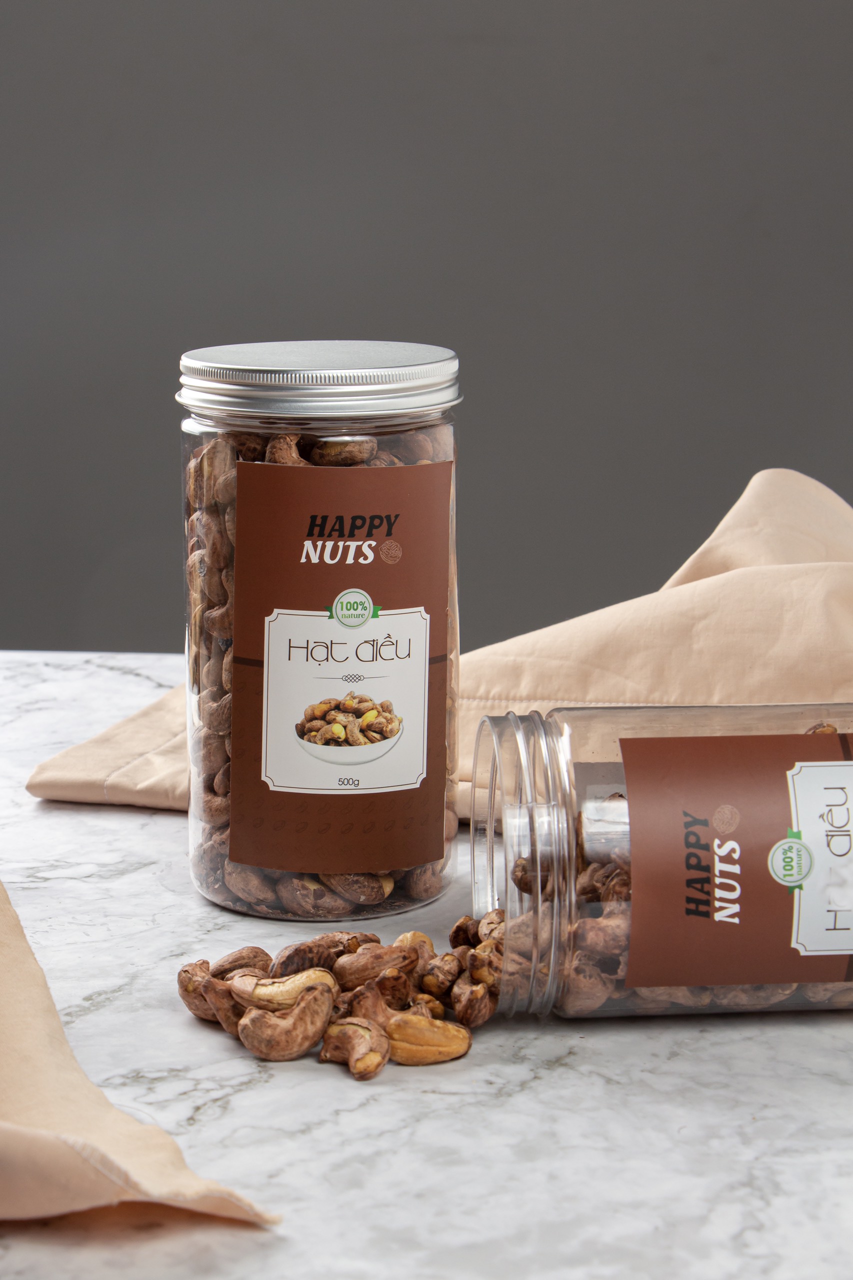 (Tặng 500g yến mạch) Hạt điều rang củi Happy Nuts vỏ lụa 500gr